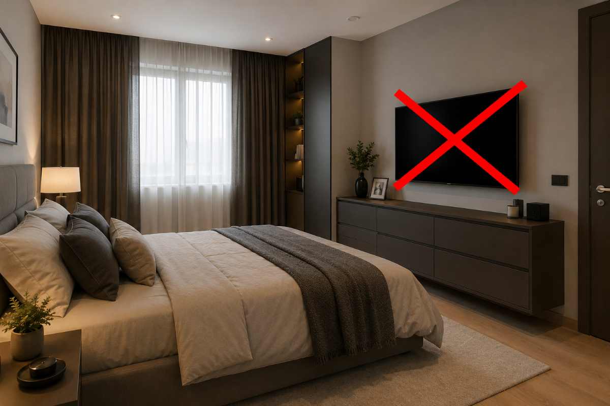 camera da letto con x sopra la tv